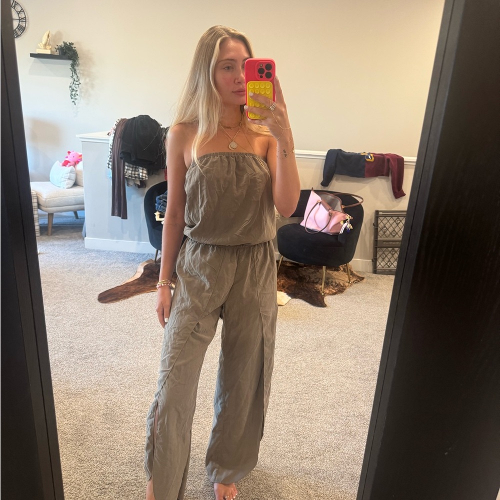 Women's Strapless Jumpsuit in olive green
